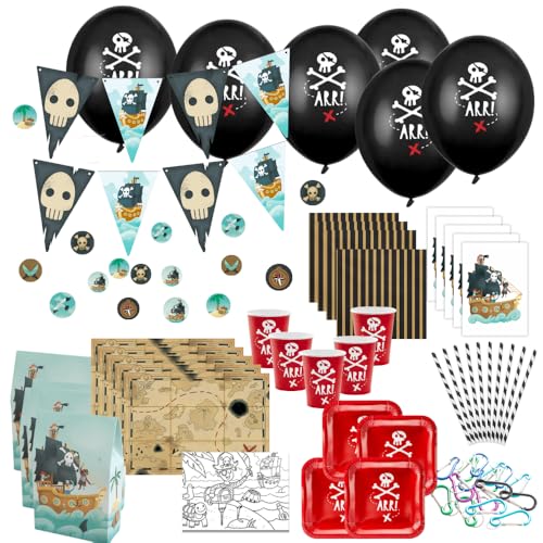 Piraten Geburtstag Partyset für Kinder – Komplettset mit Einladungen, Mitgebsel, Tisch- & Raumdeko – Kindergeburtstag Deko im Piraten-Design – Plastikfrei & in der EU produziert – aus Deutschland von lachentutgut.de