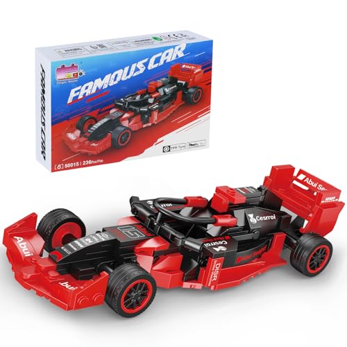 F1 Auto Kompatibel mit Lego Technic, 1:20 236 Teile Blockbaukasten, Formel 1 City Creator mit bewegliche Räder, Geburtstag Geschenk für Kinder ab 8 9 10 11 12 Jahren und SammlerRot und Schwarz von laddutoi