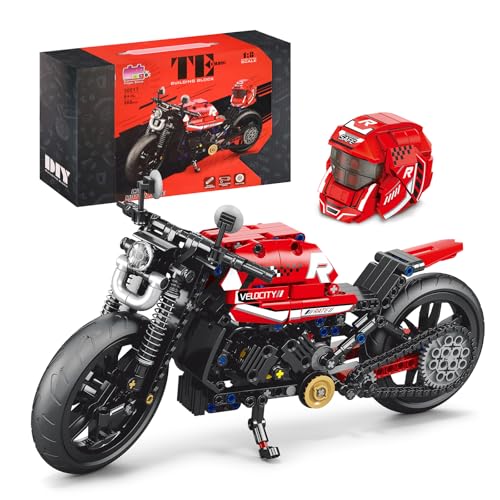 Spiel Motorrad Kompatibel mit Lego Technic, 1:8 Creator Motor Spielzeug 566-teiliges mit Helm, Geburtstag Geschenk für Jungen und Mädchen ab 10 Jahren und Erwachsene von laddutoi