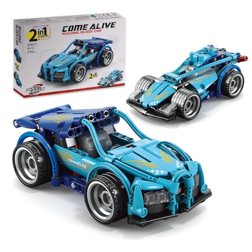 F1 Auto ab 8 Jahre, 2 in 1 Blau Auto kompatibel mit Lego Technik, 219 Teile für Zwei Formen, Porsche-ähnliches Modell im Maßstab 1:20, leistungsstarke Rückzugsfunktionen Ideal für Sammler von laddutoi
