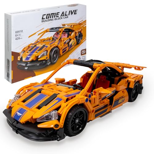 laddutoi Blockbaukasten, 428 Teile, Orange Supercar mit Industrie-Design, Rückzieh-Funktion, Öffnende Motorhaube und Türen, Modell für Kinder und Sammler laddutoi Blockbaukasten, 428 Teile, Orange Supercar mit Industrie-Design, Rückzieh-Funktion, Öffnende Motorhaube und Türen, Modell für Kinder und Sammler von laddutoi