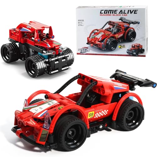 F1 Auto ab 6 Jahre, 2 in 1 Rotes Auto kompatibel mit Lego Technic, 215 Teile für Zwei Formen, Porsche-ähnliches Modell im Maßstab 1:20, leistungsstarke Rückzugsfunktionen Ideal für Sammler von laddutoi