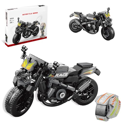 laddutoi Supersport-Motorrad Spielset, Perfekt Als Deko Oder Sammlerstück, Geschenk Für Kinder Ab 6 Jahren Und Modellbau-Fans, Schwarzes Design Mit Coolen Gelb-Grünen Akzenten, 288 Teile von laddutoi