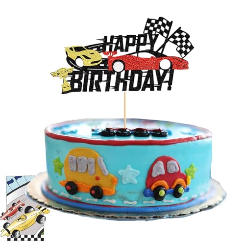 1 x Rennwagen-Kuchenaufsatz, Rennsport-Cupcake-Dekorationen, Geburtstagsparty-Zubehör (mehrfarbig) von lafomukea