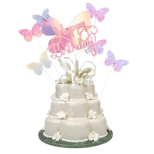 11 Stück Schmetterlinge Kuchen Deko, Gemischte Größe Schmetterling Cupcake Topper, Schmetterlinge Deko Torte, Torten Deko für Geburtstag, Hochzeit, Party, Essen Dekoration (Rosa) von lafomukea