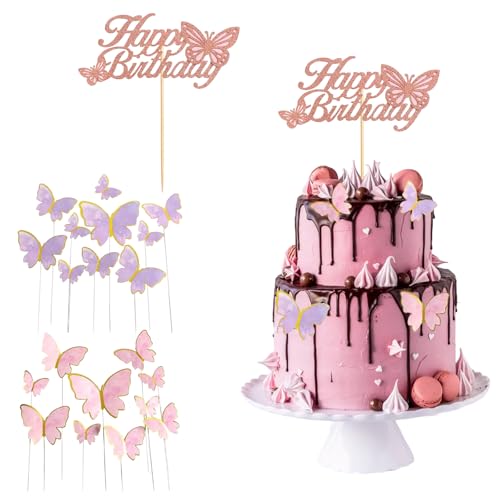 21 Stück Schmetterlinge Torten Deko, Tortendeko Schmetterling, Dreidimensional Schmetterlinge Deko, Cupcake Topper, tortendeko für Geburtstagsfeiern Hochzeit Babyparty Jubiläum von lafomukea