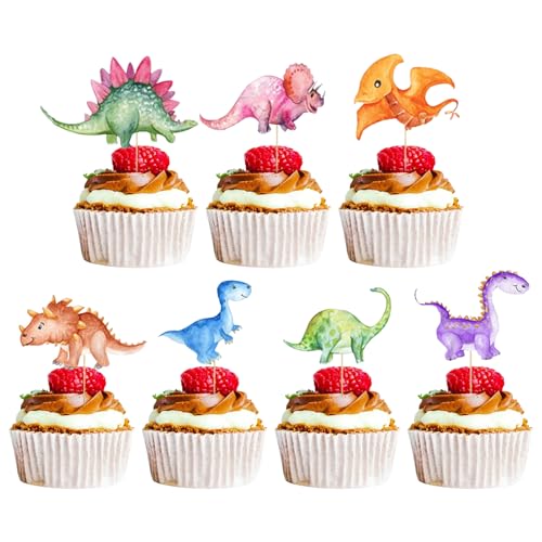 42 Stück Dinosaurier Topper Dinosaurier Cupcake Topper Dinosaurier Muffin Dekorationen Dino Kuchen Topper Dekoration für Geburtstag Kuchen Kindergeburtstag Babyparty Party Dekorationen Zubehör von lafomukea