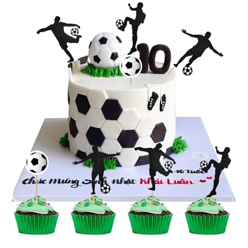 45 Stück Tortendeko Geburtstag Fußball Deko, Tortendeko Fussball, Fussball Cupcake Topper Deko Geburtstag Kinder, Fußball Geschenke für Fussball Party Muffin Torten Deko von lafomukea