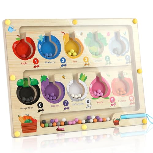 lahnao Magnetspiel Labyrinth, Farben Lernen Sortierspiel, Montessori Spielzeug Für Kinder ab 3 Jahre, Magnetisch Holzspielzeug für Kleinkinder, Jungen und Mädchen von lahnao