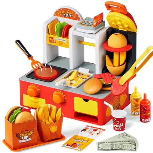 Lalalark Chop 'N Flip – Fast-Food-Station mit über 40 Zubehörteilen, interaktivem Kartoffelschneider, simuliertem Brateffekt und Grilllichtern, Bestell- und Getränkestation Lalalark Chop 'N Flip – Fast-Food-Station mit über 40 Zubehörteilen, interaktivem Kartoffelschneider, simuliertem Brateffekt und Grilllichtern, Bestell- und Getränkestation von lalalark