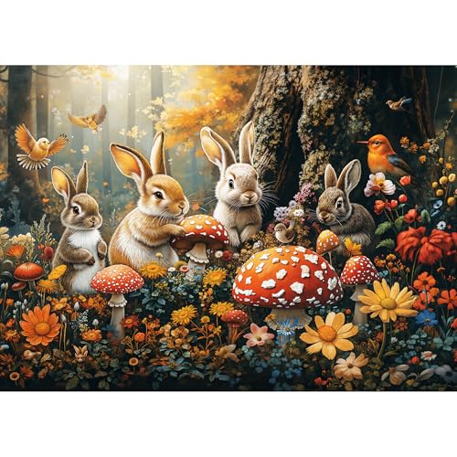 1000-teiliges Puzzle für Erwachsene, Tier-Puzzle, Häschen und Wald, 1000 Teile, kreative Spiele und Ostergeschenke, Heimdekoration, Spielzeug für Erwachsene (69,8 x 49,8 cm), 1:1 Poster von lamplig