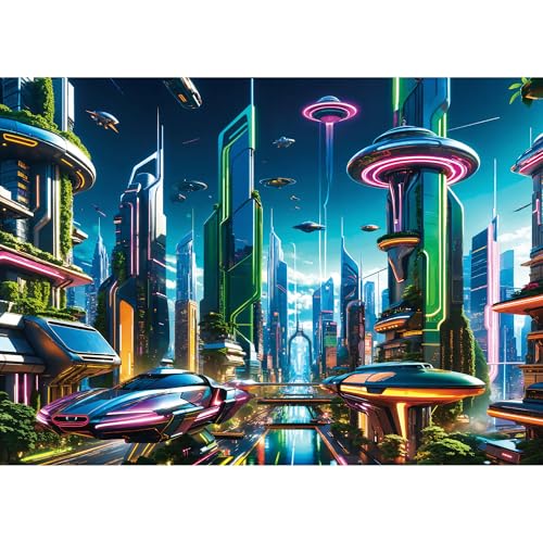 Puzzles für Erwachsene 1000 Teile – Puzzle 1000 Teile Sci-Fi Future City – 1000 Teile Puzzles mit Buchstaben auf der Rückseite – Hard Challenging 1000 Teile Puzzle – 70,1 x 52,1 cm, 1:1 Poster von lamplig