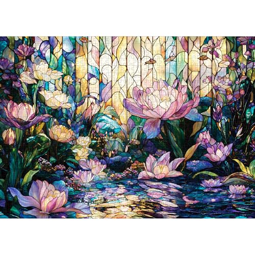 lamplig Puzzles für Erwachsene 1000 Teile – Buntglas Lotus Pink Flowers – 1000 Teile Puzzles mit Buchstaben auf der Rückseite – Puzzles 1000 Teile für lustige Spielabende – 70,1 cm L x 52,1 cm B, 1:1 lamplig Puzzles für Erwachsene 1000 Teile – Buntglas Lotus Pink Flowers – 1000 Teile Puzzles mit Buchstaben auf der Rückseite – Puzzles 1000 Teile für lustige Spielabende – 70,1 cm L x 52,1 cm B, 1:1 von lamplig