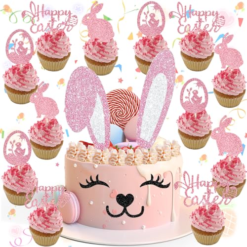 lankai 17 Stück Frohe Ostern Hase Tortendeko, Party Hase Kuchen Dekoration Für Ostern, Rosegold Hase Ostern Kuchen Deko, Tortendeko Hase Themenparty, Für Ostern, BabyGeburtstag, Häschenparty von lankai