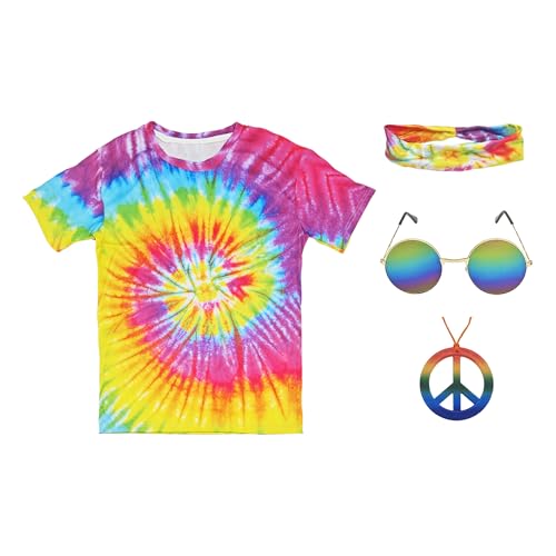 Hippie-Kostüm, 4-teilig, Uni, 60er-/70er-Jahre Outfit-Set, Batik-Shirt, 70er-Jahre Hippie-Stil für Damen und Herren, Batik, XX-Large Hippie-Kostüm, 4-teilig, Uni, 60er-/70er-Jahre Outfit-Set, Batik-Shirt, 70er-Jahre Hippie-Stil für Damen und Herren, Batik, XX-Large von lapinchen