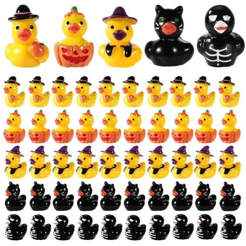 100stk Halloween-Miniatur-Enten aus Kunstharz, Halloween Kleine Enten Schwarze Katzen Enten Kürbis Enten Hexe Ente Skelett Enten als Gartendekoration Halloween-Partygeschenk von lasuroa