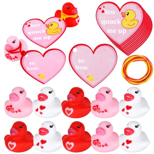 12 Stück Valentinstag Geschenkkarten mit Gummienten Spielzeug, Valentins Enten Badespielzeug Lustige Gummi Enten Valentinstagskarte für Kinder Valentinstagsparty von lasuroa