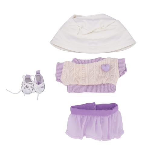 17cm Puppen Kleidungsset, 4stk Modische Plüsch Puppenkleidung Enthält Mütze Pullover Rock Schuhe Niedliches Zubehör zum Dekorieren von 15cm & 17cm Spielzeugfiguren (Lila) von lasuroa