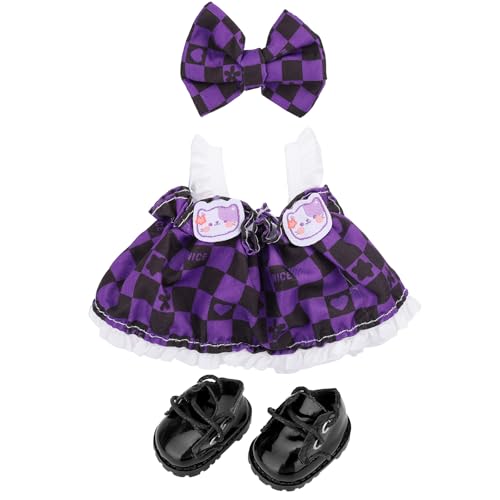 17cm Puppenkleidung Set, Süßes Puppen Outfit Einschließlich Schwarzer Schuhe Lila Rock und Schleife Kawaii Fashion Dress Up Accessoires von lasuroa