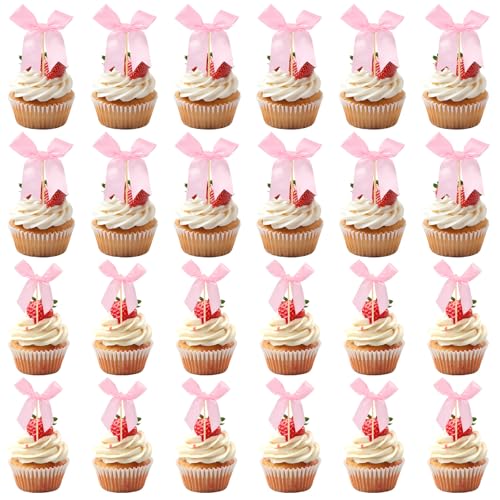 24 Stück Cupcake Topper mit Rosa Schleife, Polyester Schleife Motto Party Dekoration Kuchen Dessert Picks für Babyparty Geburtstag Hochzeit 24 Stück Cupcake Topper mit Rosa Schleife, Polyester Schleife Motto Party Dekoration Kuchen Dessert Picks für Babyparty Geburtstag Hochzeit von lasuroa