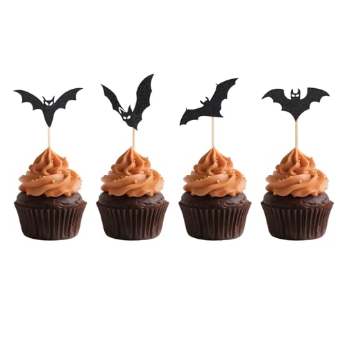 24 Stück Halloween-Fledermaus Cupcake-Topper, gruselig Cupcake- und Kuchendekorationen Fledermaus-Essenspieße für Halloween-Horror-Geburtstage Partygeschenke und Babypartys von lasuroa