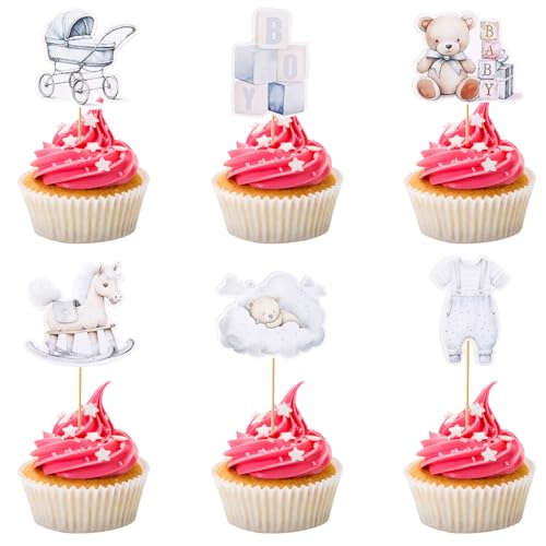 36stk Kuchendekorationen, Kuchen Topper in Bärenform Baby Cupcake Topper Süße Kuchendekorationen mit Bärenmotiv für Babypartys und Geburtstage (Blau) von lasuroa