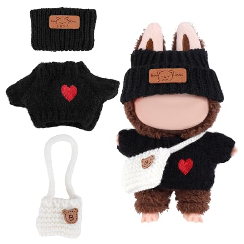 3stk Kleidungs Set für 17cm Puppen, Niedliches Zubehörset mit Herz Pullover Umhängetasche und Hut als Deko Ausstattung (Schwarz) von lasuroa