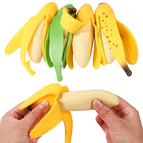 4stk Anti Stress Bananen, 17,5x3,8x3,5 cm Dehnbares Bananen Spielzeug Kinder Bananen Frucht Quetsch Spielzeug Zappel Stress Spielzeug Neuartiges Geschenk für Kinder Jugendliche von lasuroa
