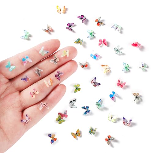 lasuroa 50st Bunt Klein Oval Bastelperle Harz Schmetterling Resin Mini Schmetterlinge Deko Bastelartikel für Garten Puppenhaus Feenhaus von lasuroa