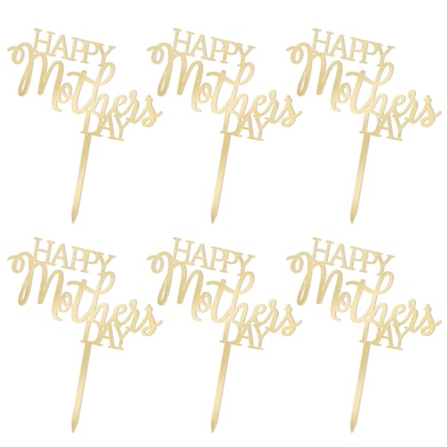 6stk Happy Mother's Day Kuchenaufsatz, Goldenes Acryl Tortenaufsatz zum Muttertag Kuchen-Picks Cupcake-Topper für Muttertags-Geburtstagsparty-Dekorationszubehör von lasuroa
