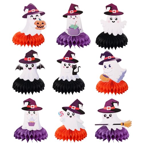 9 Stück Halloween-Waben-Mittelstücke, Halloween-Tischmittelstücke Lustige Gruselige Waben-Tischaufsatz-Dekorationen für Babyshow Geburtstagsparty von lasuroa