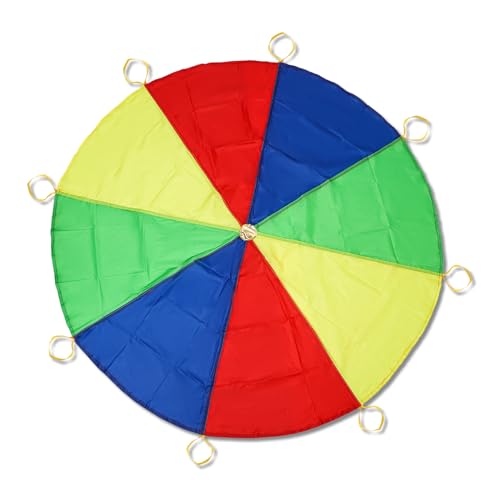 Regenbogenfallschirm, 1,86 m Durchmesser Regenbogen Fallschirm für Kinder Bunter Kinder Fallschirm mit Griffen für 6-8 Personen für Indoor Outdoor Teamspiele Aktivitätszubehör von lasuroa