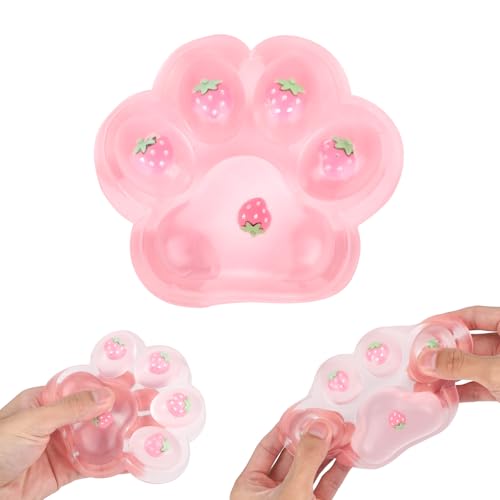 Squishy-Erdbeere mit Katzenpfote, Groß 12 cm Quetschspielzeug mit Katzenpfote Weiches Großes Quetschspielzeug zum Zappeln für Erwachsene Kinder Schule Büro (Pink) von lasuroa