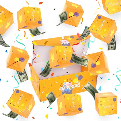 Überraschungsbox, 12PCS Überraschungsgeschenkbox Explosionsbox Explosion Geschenkbox Gelb Lustige Spardose Konfettikarten für Kinder Freunde Familien Party Geburtstag von lasuroa