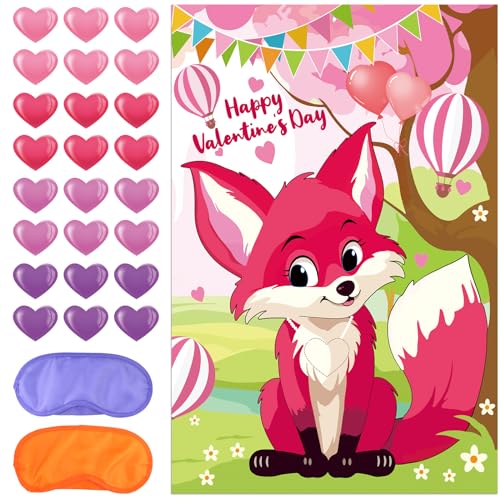 Valentinstag Pin Spiel für Pin-The-Heart, Lustig Spiele Geburtstagsfeier Kinder, Valentinstag Partyspiele Pin Spiel für Kindergeburtstage Familien Paare Freunde Erwachsene (Fuchs) von lasuroa