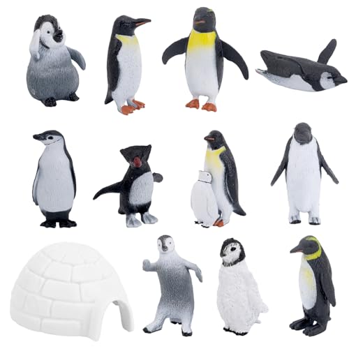 lasuroa 12stk Mini Pinguin Figuren, Realistische Kunststoff Arktis Pinguin Figuren Kuchen Dekorationen Miniatur Pinguine Spielzeuge Kleine Tiere für Kinder Winter Party Zubehör Sammlerstücke Geschenke von lasuroa