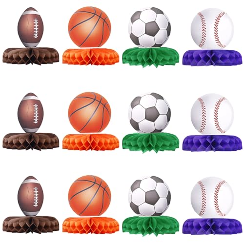 lasuroa 12stk Sport-Honigwaben-Tischdekoration, Fußball Basketball Baseball Football-Tischdekoration Gemischte Tischdekoration für Jungen Thematische Geburtstagsfeiern Sportveranstaltungen von lasuroa