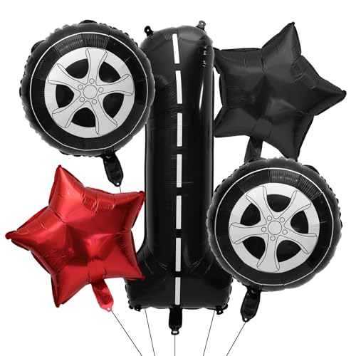 lasuroa 5stk Rennwagen-Geburtstagsballons, Inklusive Nummer 1 Rennwagen 2 Reifenballons und Sternendekorationen für Rennsport-Partys lasuroa 5stk Rennwagen-Geburtstagsballons, Inklusive Nummer 1 Rennwagen 2 Reifenballons und Sternendekorationen für Rennsport-Partys von lasuroa