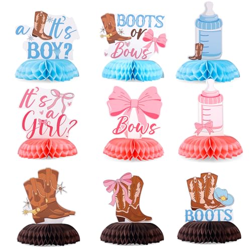 lasuroa 9stk Wabendekorationen mit Stiefeln oder Schleifen zur Gender-Reveal-Party, Western-Cowboy- oder Cowgirl-Tischdekorationen für die Babyparty und Gender-Reveal-Party von lasuroa