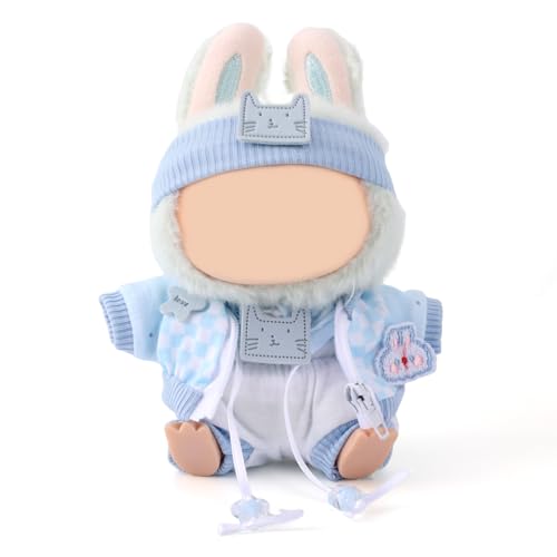 lasuroa Kleidungsset für 17 cm Große Puppen, Einschließlich Stirnband Mantel Pullover Shorts Kawaii Plüschtier Dekorationszubehör, Ausgenommen Puppe (Hellblau) von lasuroa