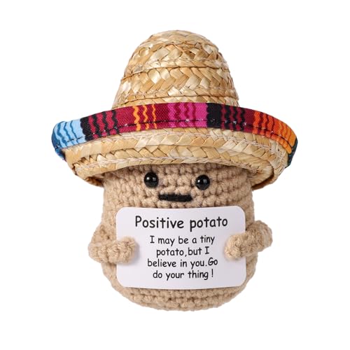 lasuroa Lustige Positive Kartoffeln, 13cm Strohhut Kartoffel zur Emotionalen Unterstützung Gehäkelt Kartoffel Spielzeug mit Ermutigungskarte für Mexikanische Cinco de Mayo-Fiesta Karneval von lasuroa