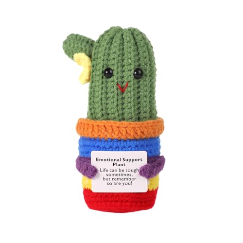 lasuroa Lustiger Positiver Kaktus, 13cm Positives Succulent Leben Kartoffelkaktus Häkelpflanze Gestricktes Puppenspielzeug mit Ermutigungskarte Geschenk, Geburtstage, Mexikanische Cinco Mayo-Fiesta von lasuroa