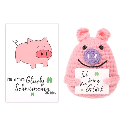 lasuroa Lustiges Positives Schwein, 7cm Pocket Hug Gestricktes Schweinchen Spielzeug Mini Häkelschweinchen Puppe Niedliche Positive Kartoffel mit Ermutigender Karte Geschenke für Glücksbringer von lasuroa