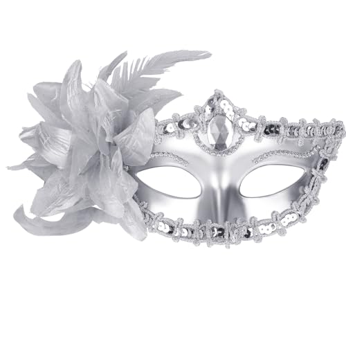 lasuroa Maskeradenmaske für Damen & Herren, Exquisite Blumen-Spitze Venezianische Masken für Mardi Gras Party Halloween Kostümball Karnevalsveranstaltungen (Silber) von lasuroa