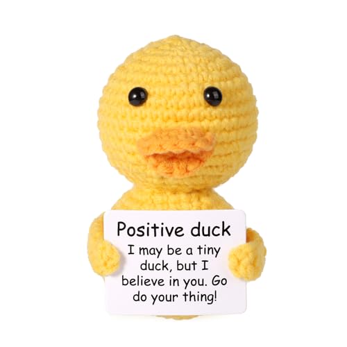 lasuroa Mini-Lustige Positive Ente, 7,5cm Kreative Wolltaschen-Strick-Enten-Spielzeugpuppe mit Ermutigungskarte Niedliche Gehäkelte Positive Emotionale Ente als Geburtstagsgeschenk Party-Dekoration von lasuroa