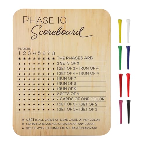 Phase 10-Kartenspiel-Punktetafel, Hölzerne Phase 10-Punktetafel mit 8 Farbigen Stiften Phase 10-Punktezähler Phase 10 Zubehör für Party-Familienspieleabende Phase 10-Kartenspiel-Punktetafel, Hölzerne Phase 10-Punktetafel mit 8 Farbigen Stiften Phase 10-Punktezähler Phase 10 Zubehör für Party-Familienspieleabende von lasuroa