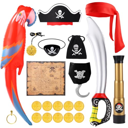lasuroa Piratenkostüm Zubehör Set, 21stk Halloween Piraten Zubehör Piraten Requisiten Piratenkostüm Zubehör Piraten Zubehör Set für Halloween-Party-Kostümparty von lasuroa