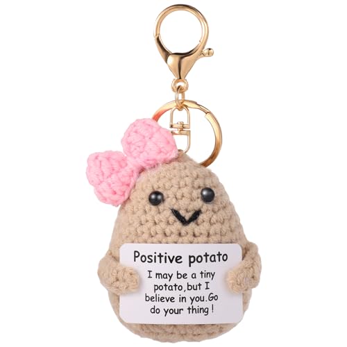 lasuroa Positive Kartoffel Schlüsselanhänger, 12,5cm Süße Kartoffel zur Emotionalen Unterstützung mit Ermutigungskarte Schleife-Stil für Weihnachten Geburtstag Valentinstag Party-Dekorationsgeschenke von lasuroa