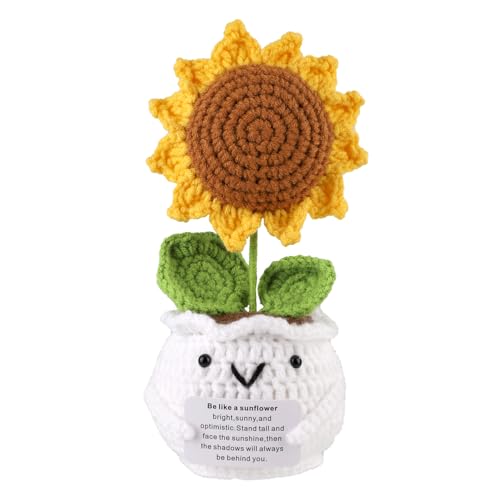 lasuroa Positive Sonnenblume, Gehäkelte Sonnenblume mit Positive Botschaft, Mini Gehäkelte Topfpflanze für Partydekoration, Ermutigendes Geschenk von lasuroa
