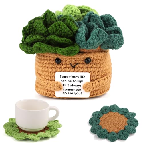 lasuroa Positiver Blumentopf, Häkelblume Positive Sukkulenten Häkel Topf Positive Pflanzen mit 6 Häkeluntersetzer für Partydekoration Aufmunterndes Geschenk lasuroa Positiver Blumentopf, Häkelblume Positive Sukkulenten Häkel Topf Positive Pflanzen mit 6 Häkeluntersetzer für Partydekoration Aufmunterndes Geschenk von lasuroa
